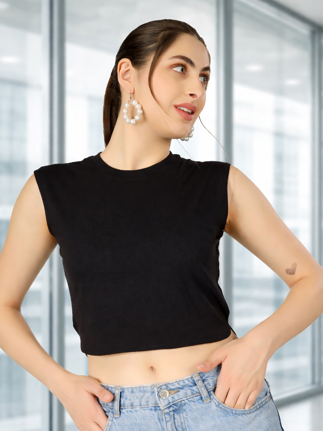 BLUEFICUS Women Fitted Cotton  Crop Top