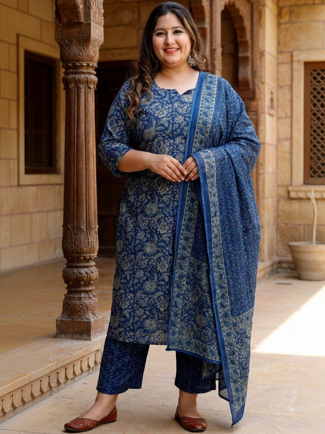 Sztori Women Ethnic Motifs Printed Regular Pure Cotton Kurta with Trousers & With Dupatta