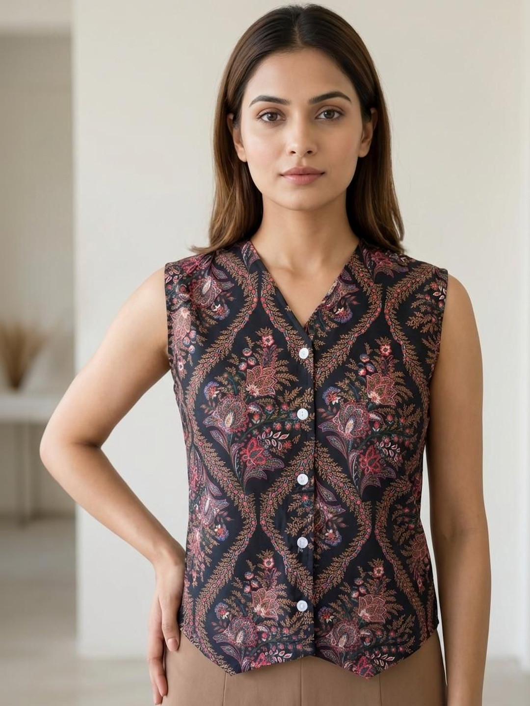 ZIVRAA Print Ethnic Cotton Blend Top