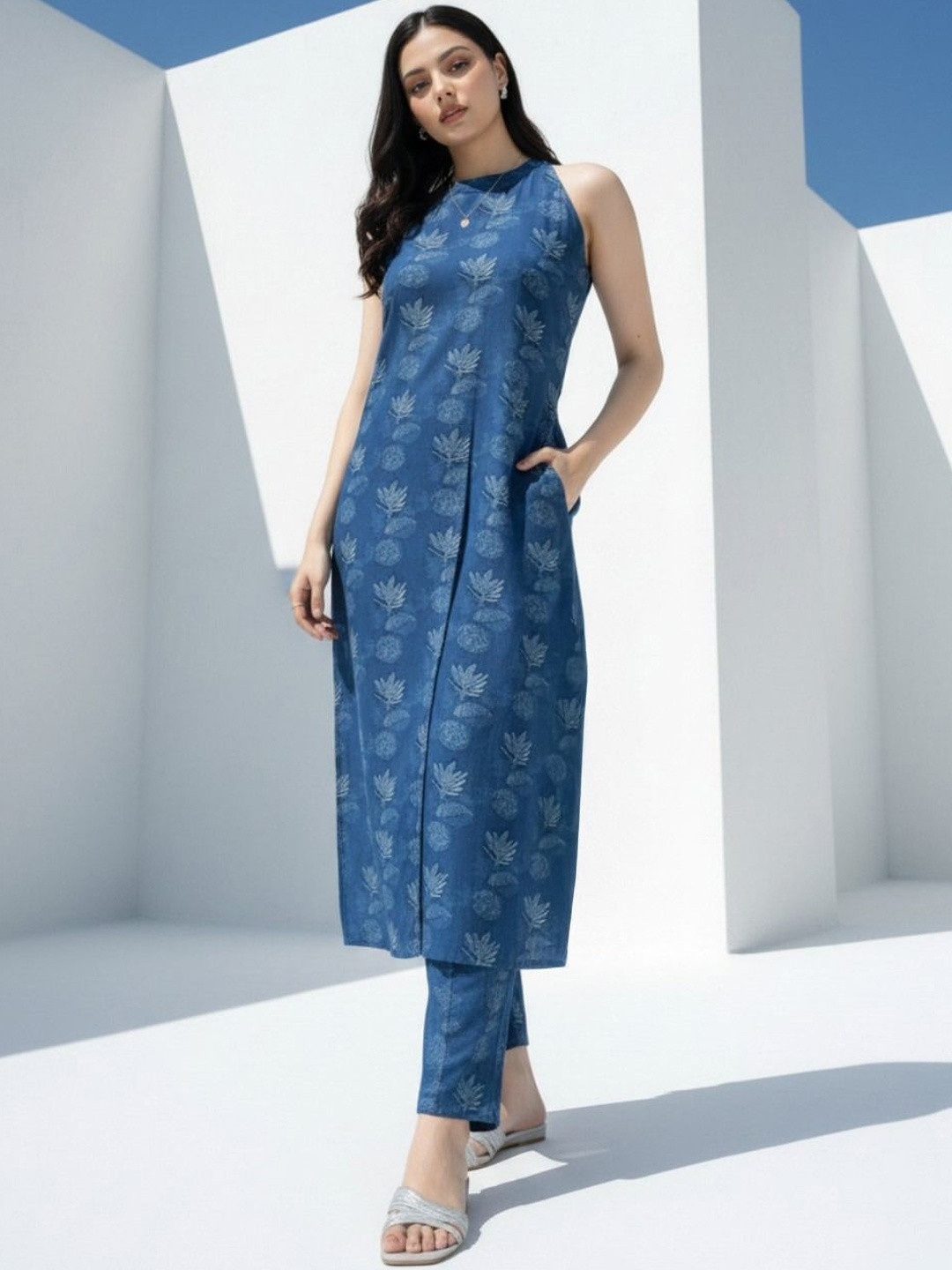 THEOMFAB Women Ethnic Motifs Printed Regular Kurta with Trousers