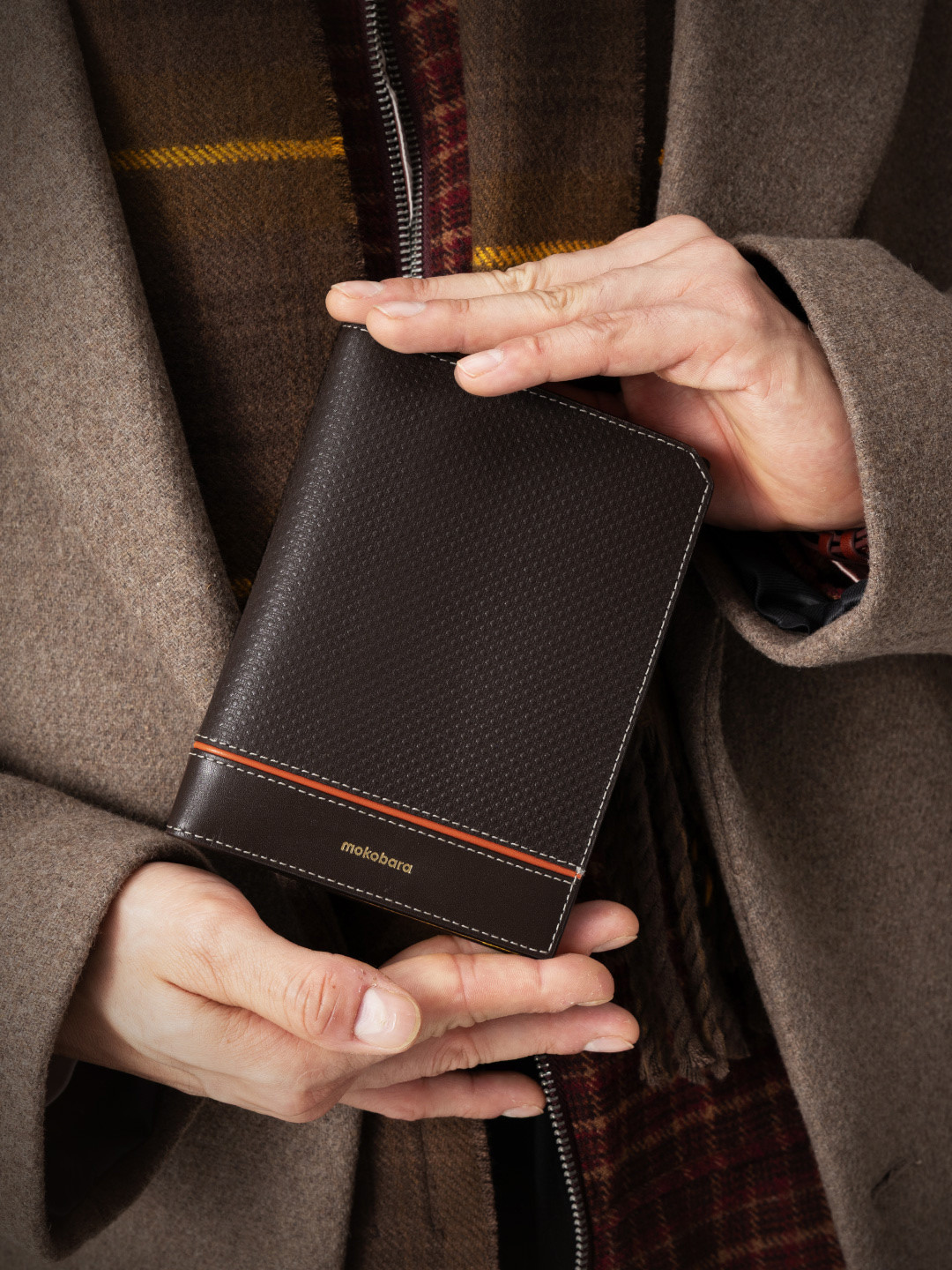 MOKOBARA Unisex Textured Leather Passport Holder with Passport Holder