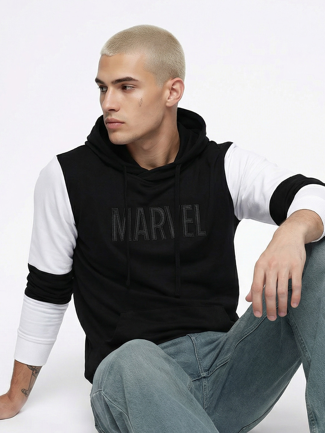 Kook N Keech Marvel Men Black Printed Hooded Sweatshirt