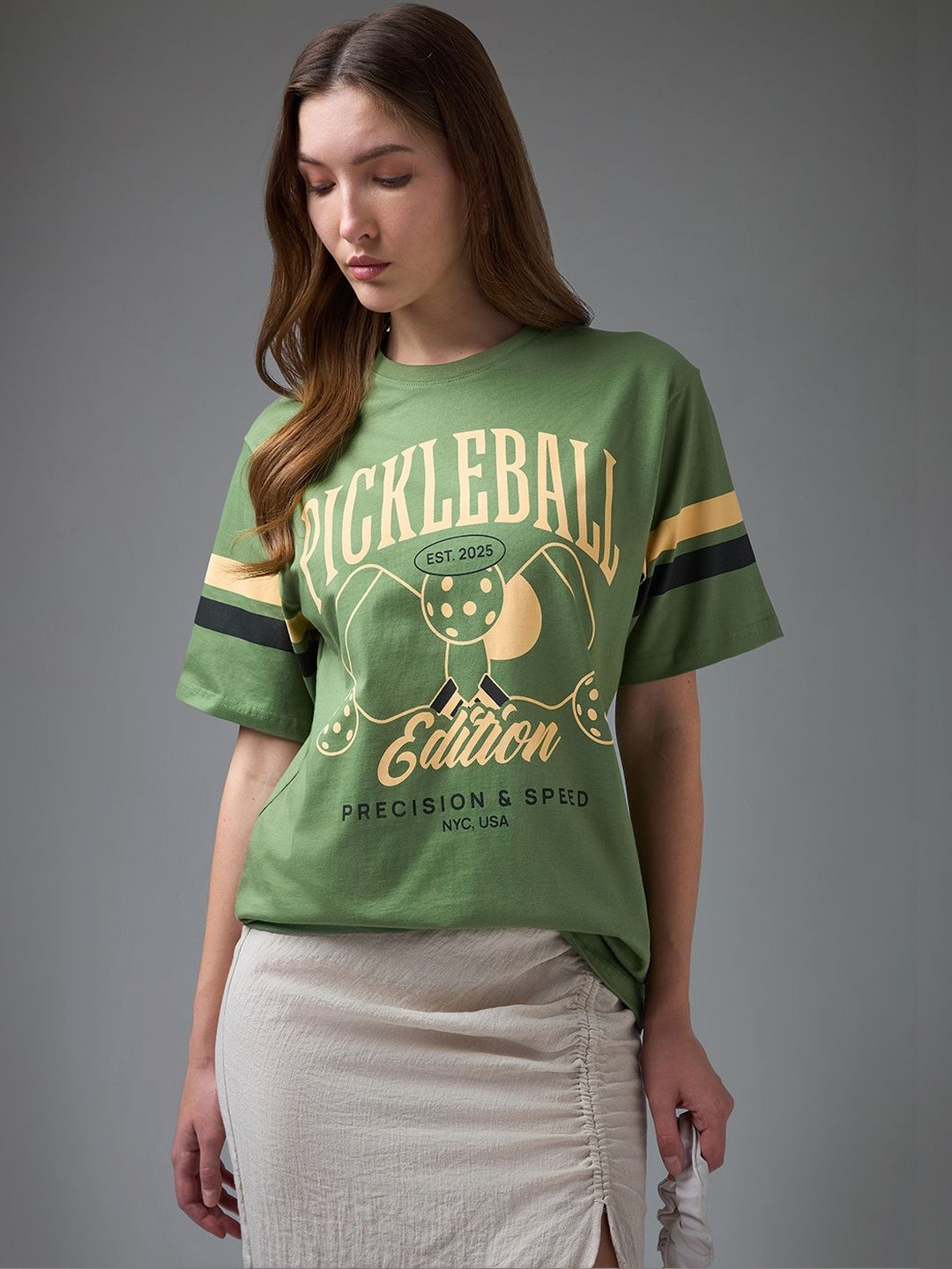 DILLINGER Womens Printed Round Neck Oversized Fit Tshirt