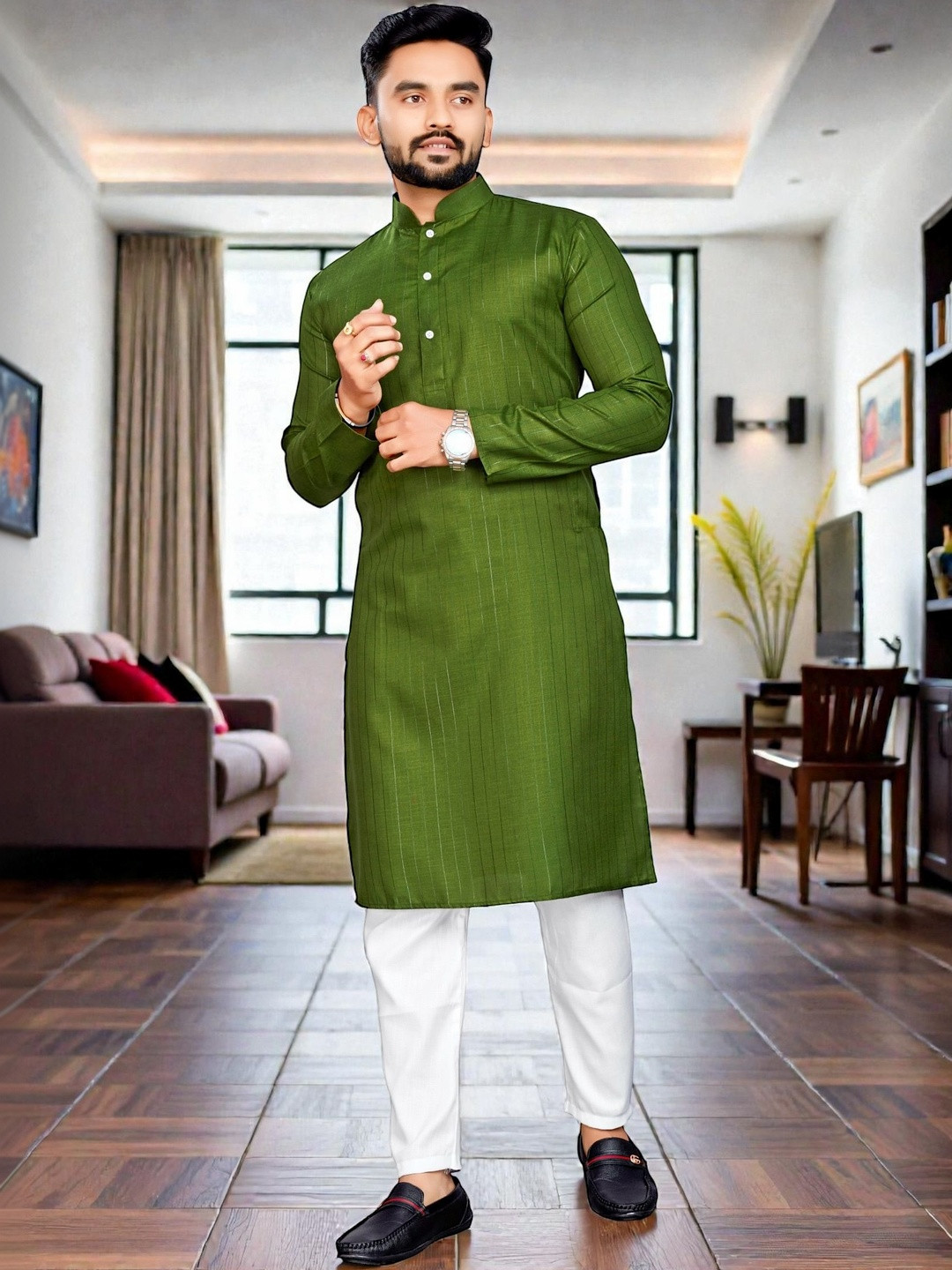 MAITHILI CREATION Mandarin Collar Cotton Kurta