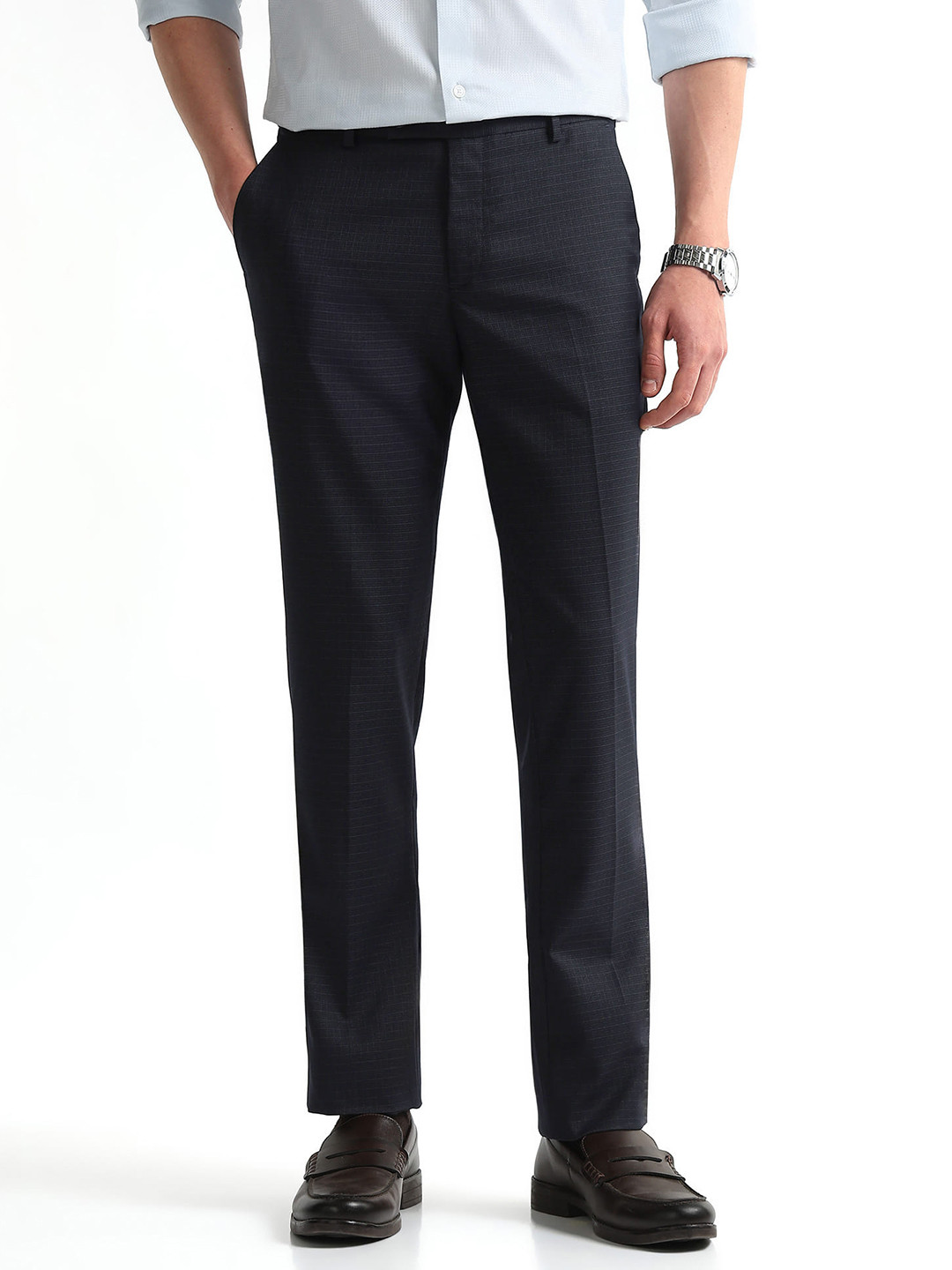 Arrow Men Checked Hudson Tailored Fit Formal Trousers
