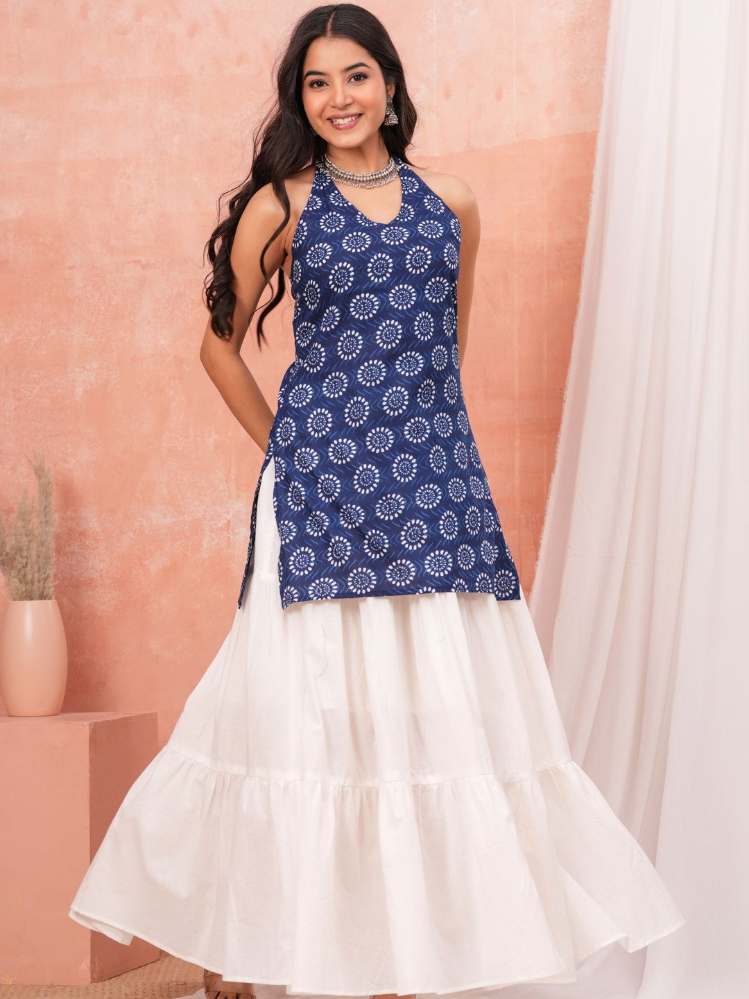 GAYRAA Women Floral Printed Halter Neck Kurta