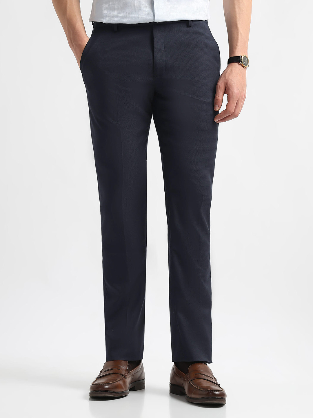 Arrow Men Hudson Tailored Fit Self Checked Formal Trousers