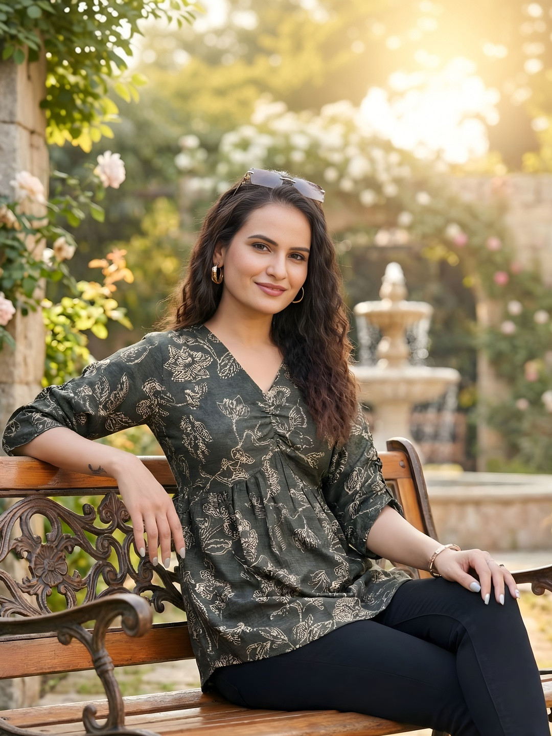 HIALTO Floral Print Cotton Top