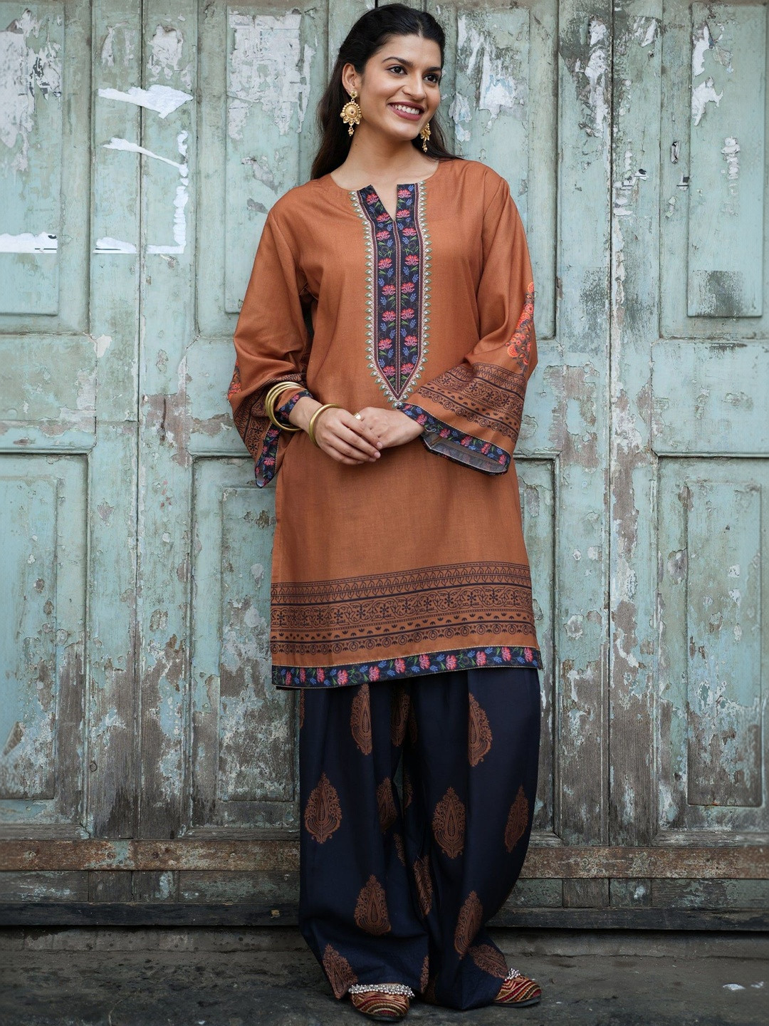 HOUSE OF KARI Women Brown Printed Cotton Kurta Set