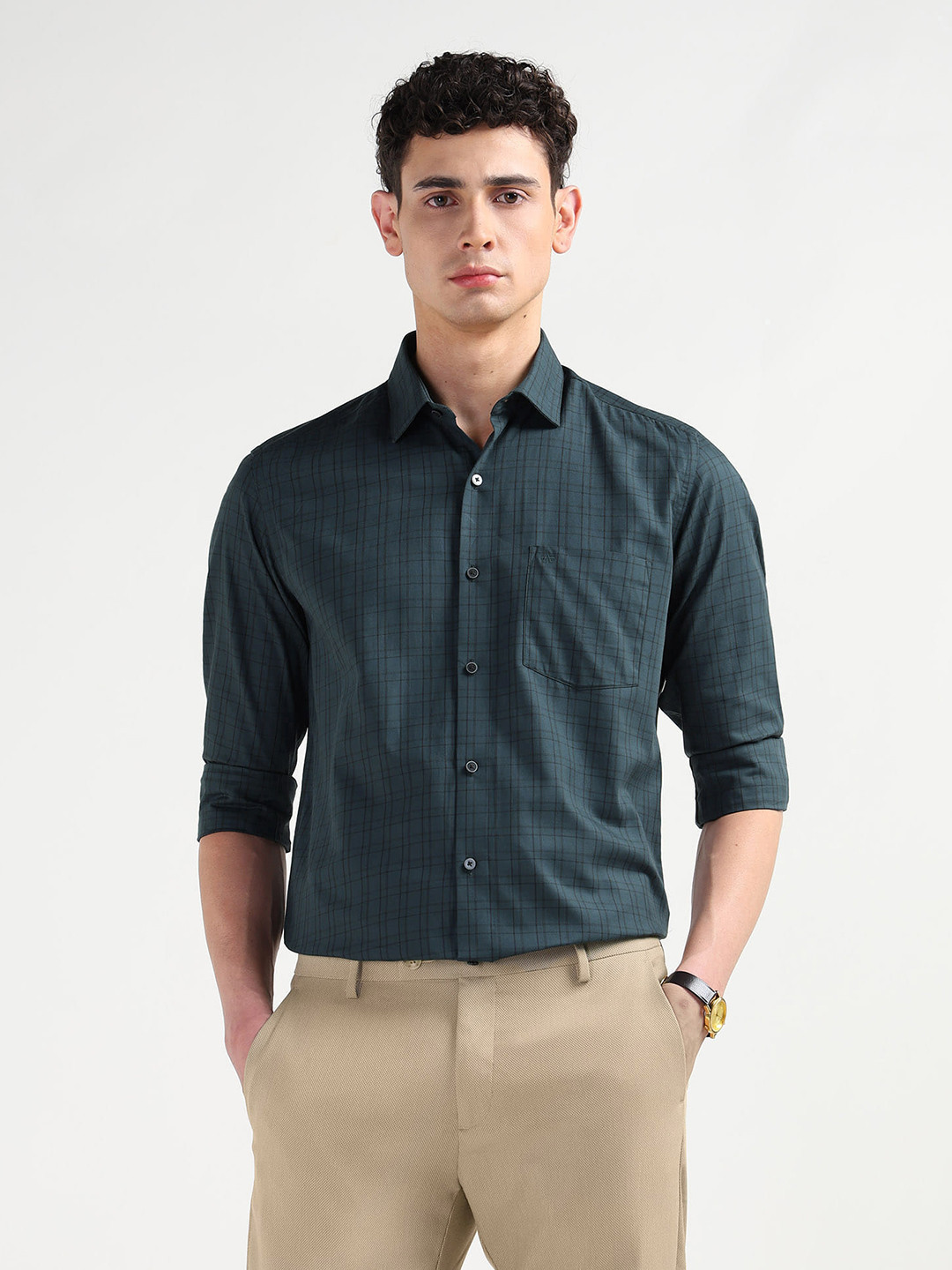 Arrow Manhattan Slim Fit Checked Pure Cotton Formal Shirt
