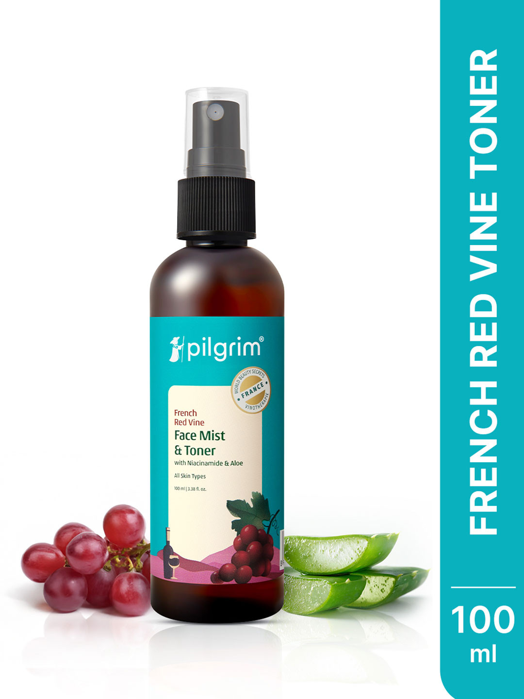 Pilgrim Alcohol-Free Red Vine Face Mist & Toner Spray For Anti Aging, Glowing Skin