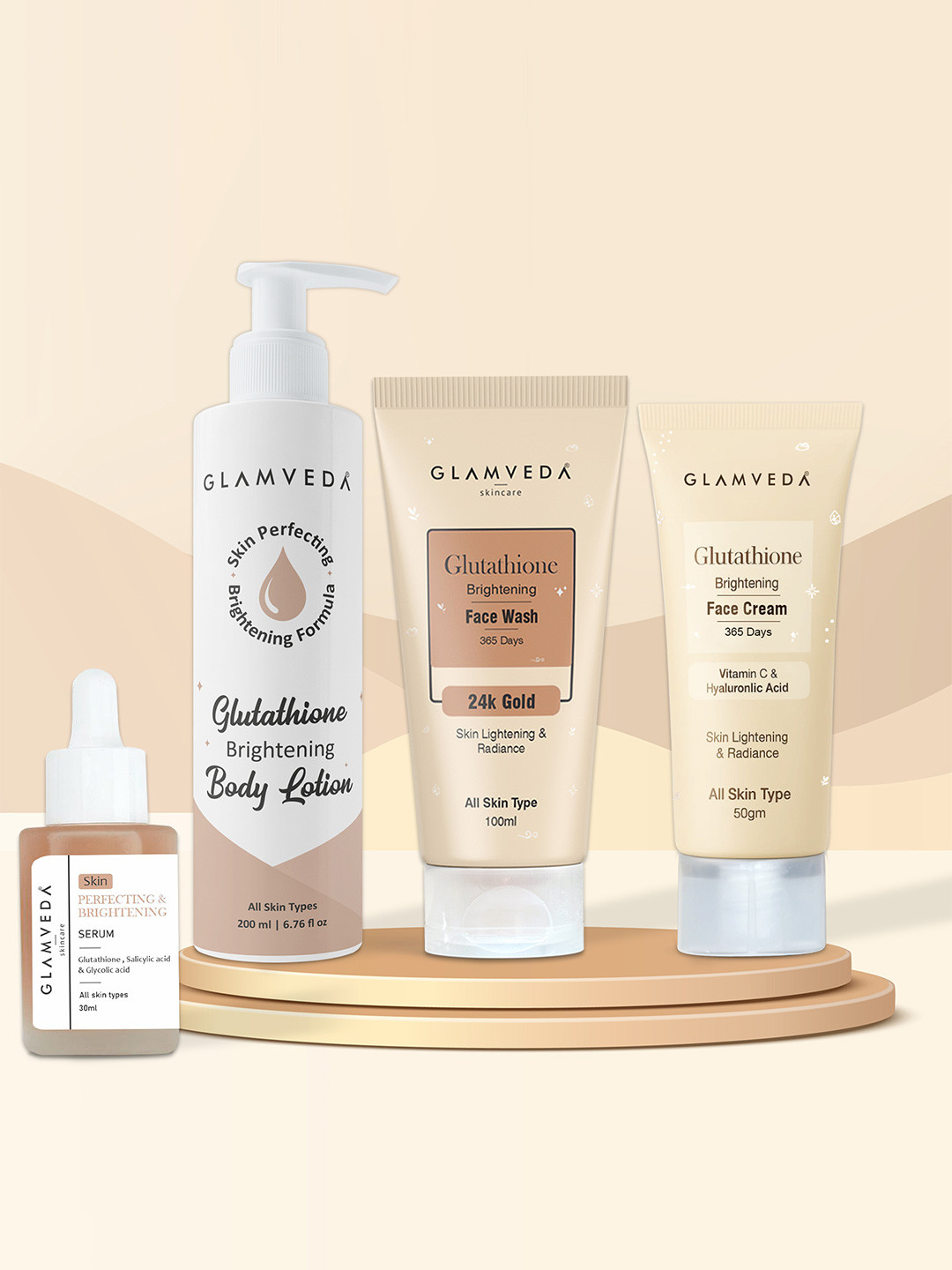 GLAMVEDA Glutathione Brightening 4 Step Skincare Combo Kit For Dark Spots Removal