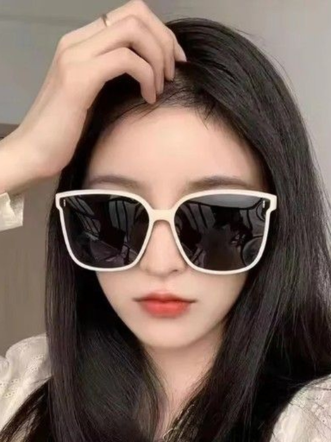 DEXENT COLLECTION Women Black Lens & White Oversized Sunglasses with
