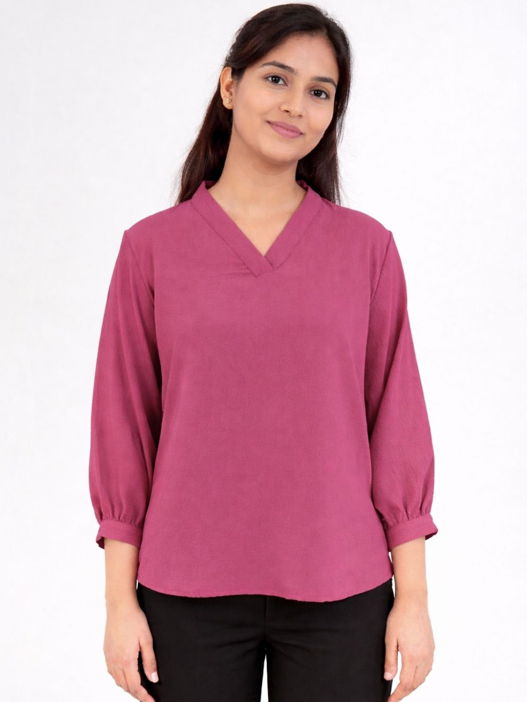 FLURR Women Textured V-Neck Top