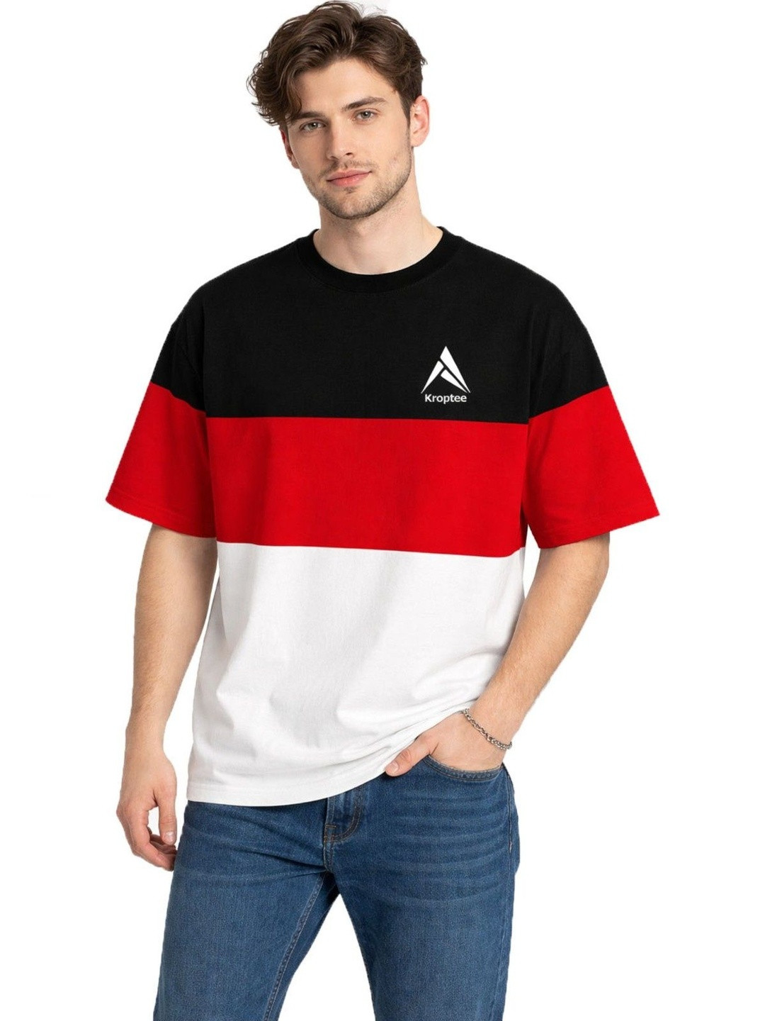 Kroptee Men Colourblocked Oversized T-shirt