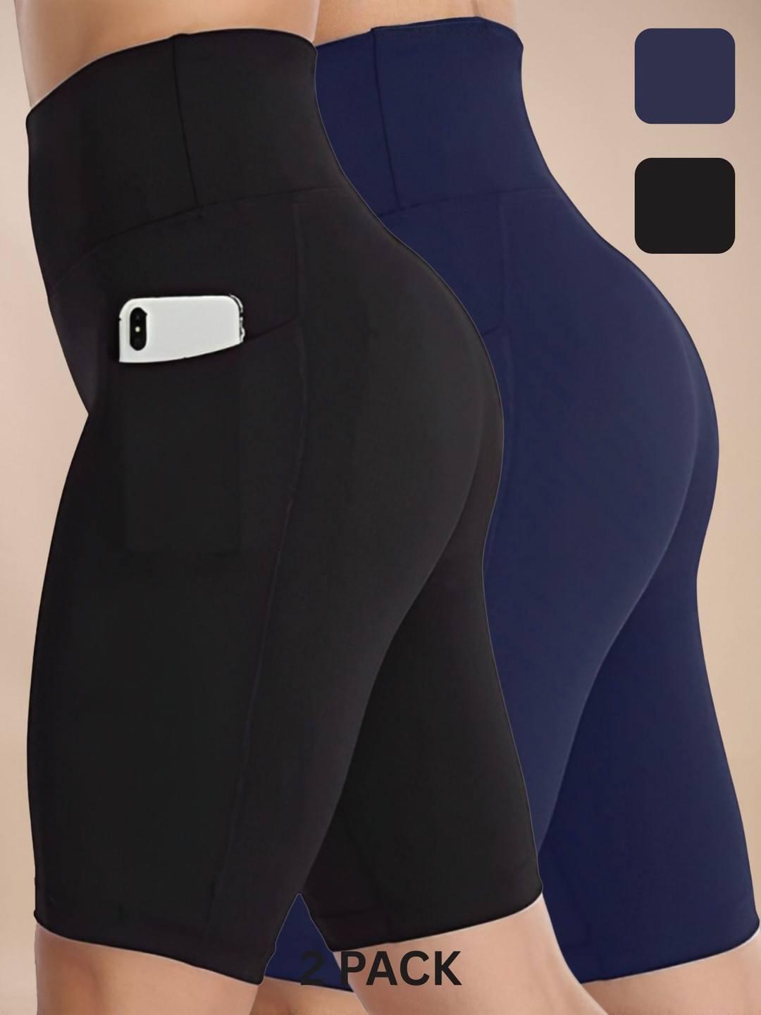 POOJARAN SAREE Women Pack of 2 Slim Fit High-Rise Training or Gym Shorts