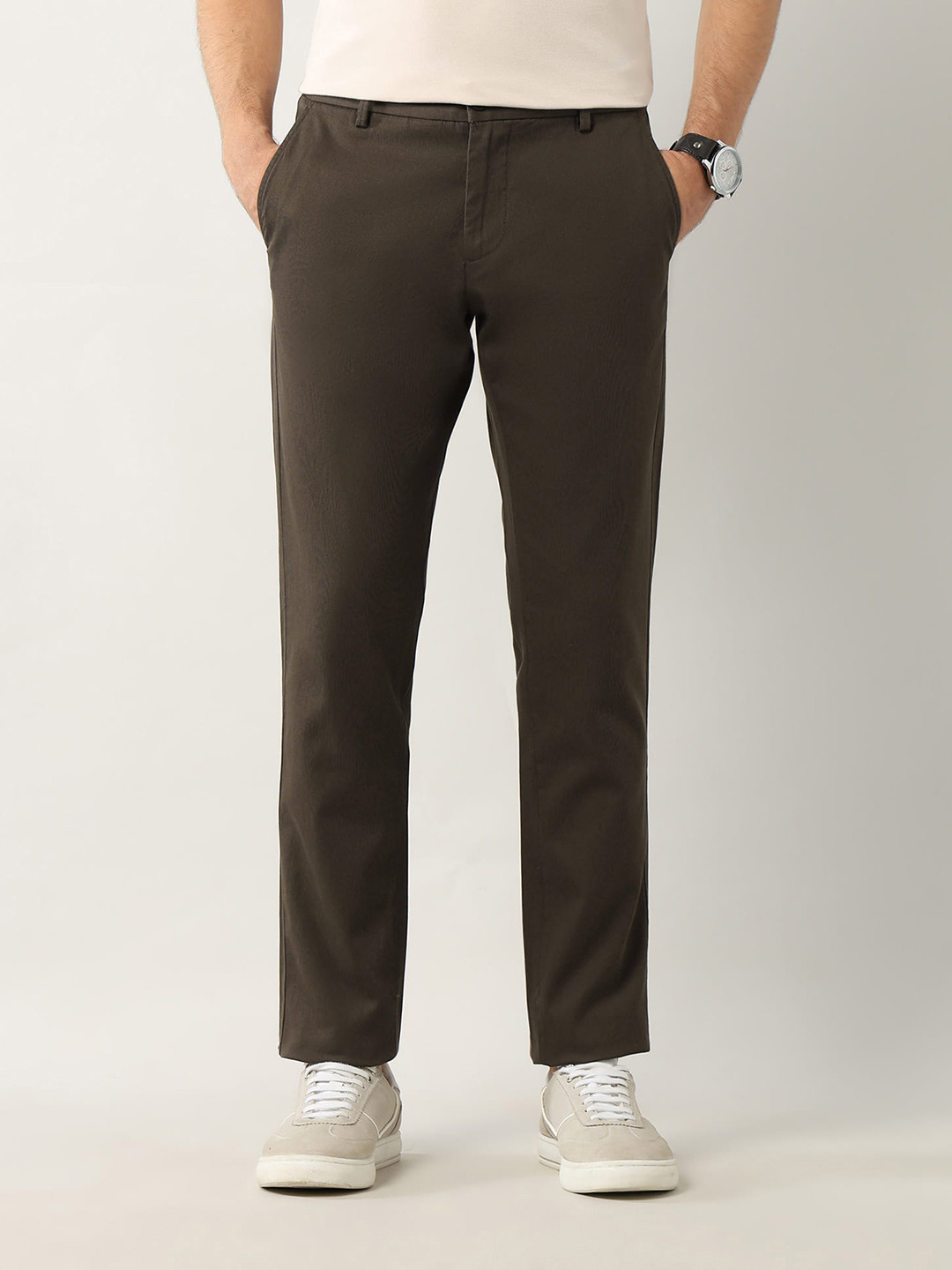 Arrow Sport Men Textured Bronson Slim Fit Low-Rise Trousers