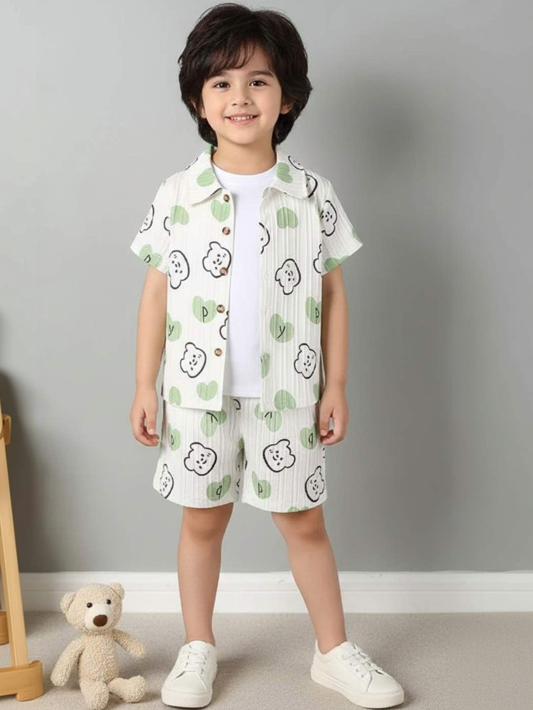 LA3MINE Printed Shirt with Shorts & Waistcoat