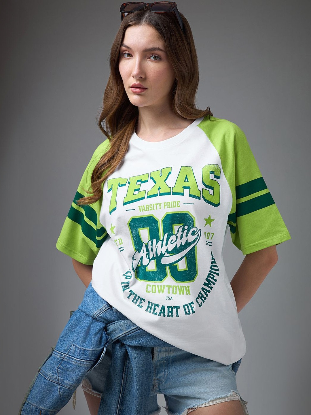 DILLINGER Womens Printed Raglan Sleeves Round Neck Oversized Fit Tshirt