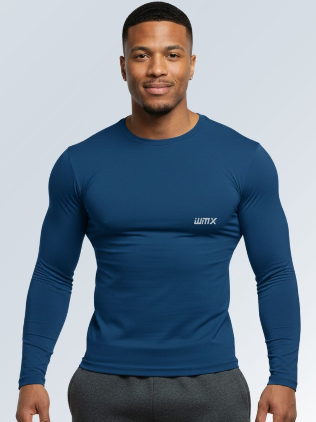 WMX Navy Blue Muscle Fit Brand Logo T-shirt