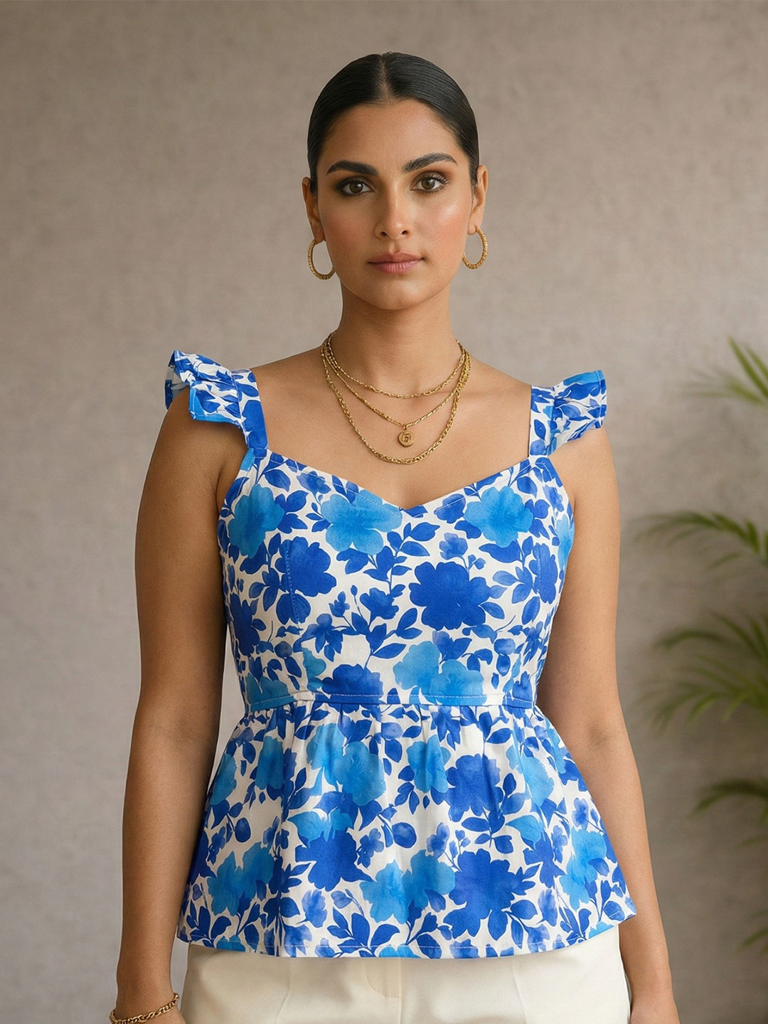 NiloBerry Floral Print Ruffles Peplum Top