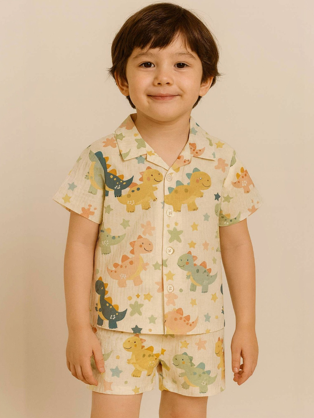 LA3MINE Boys Printed Shirt with Shorts & Waistcoat