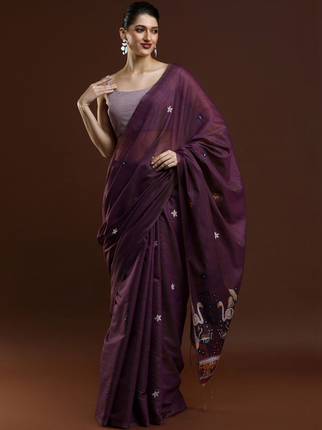 SARHA Ethnic Motifs Embroidered Muga Saree
