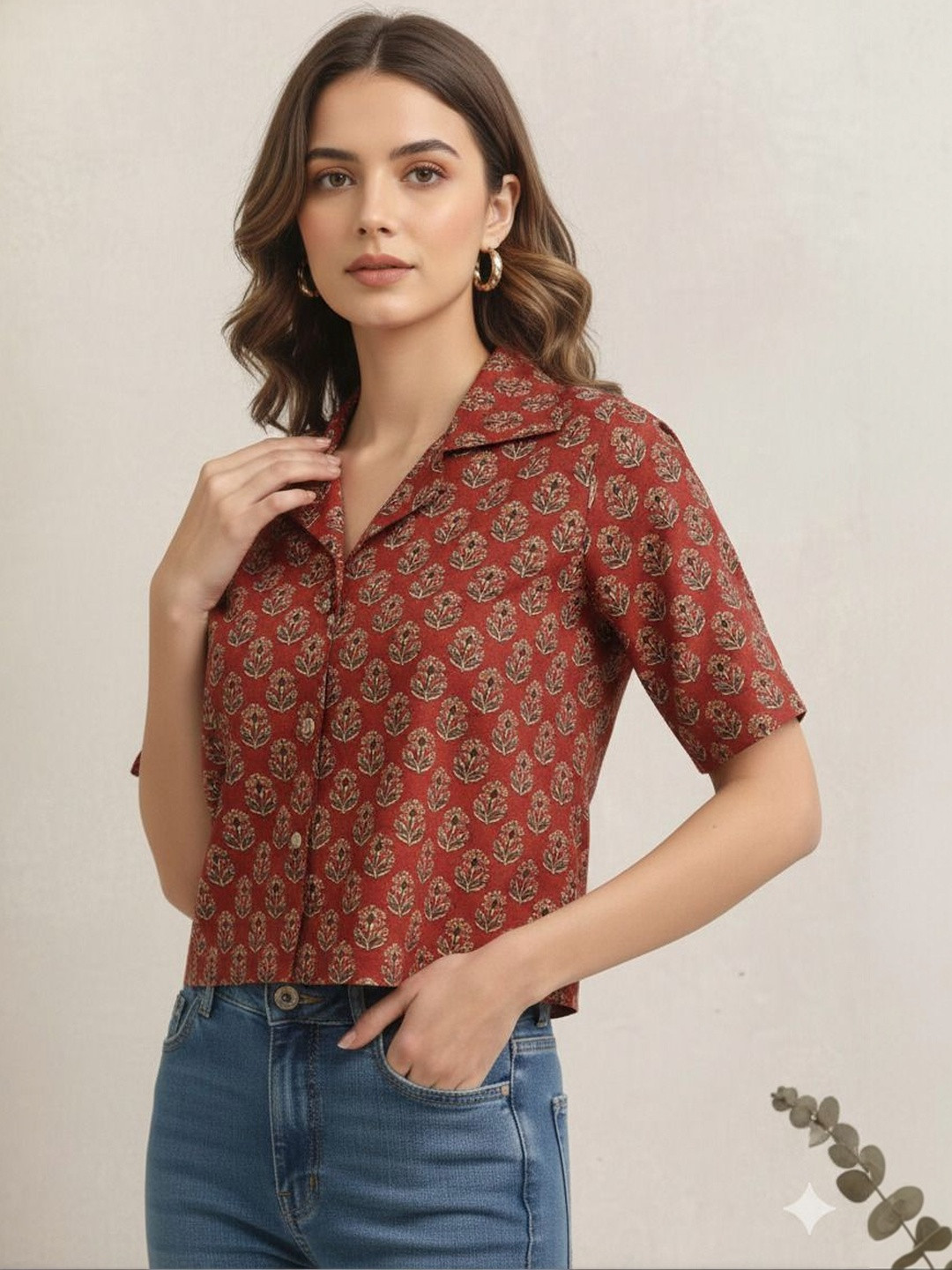 Bunkari Print Ethnic Cotton Crop Top