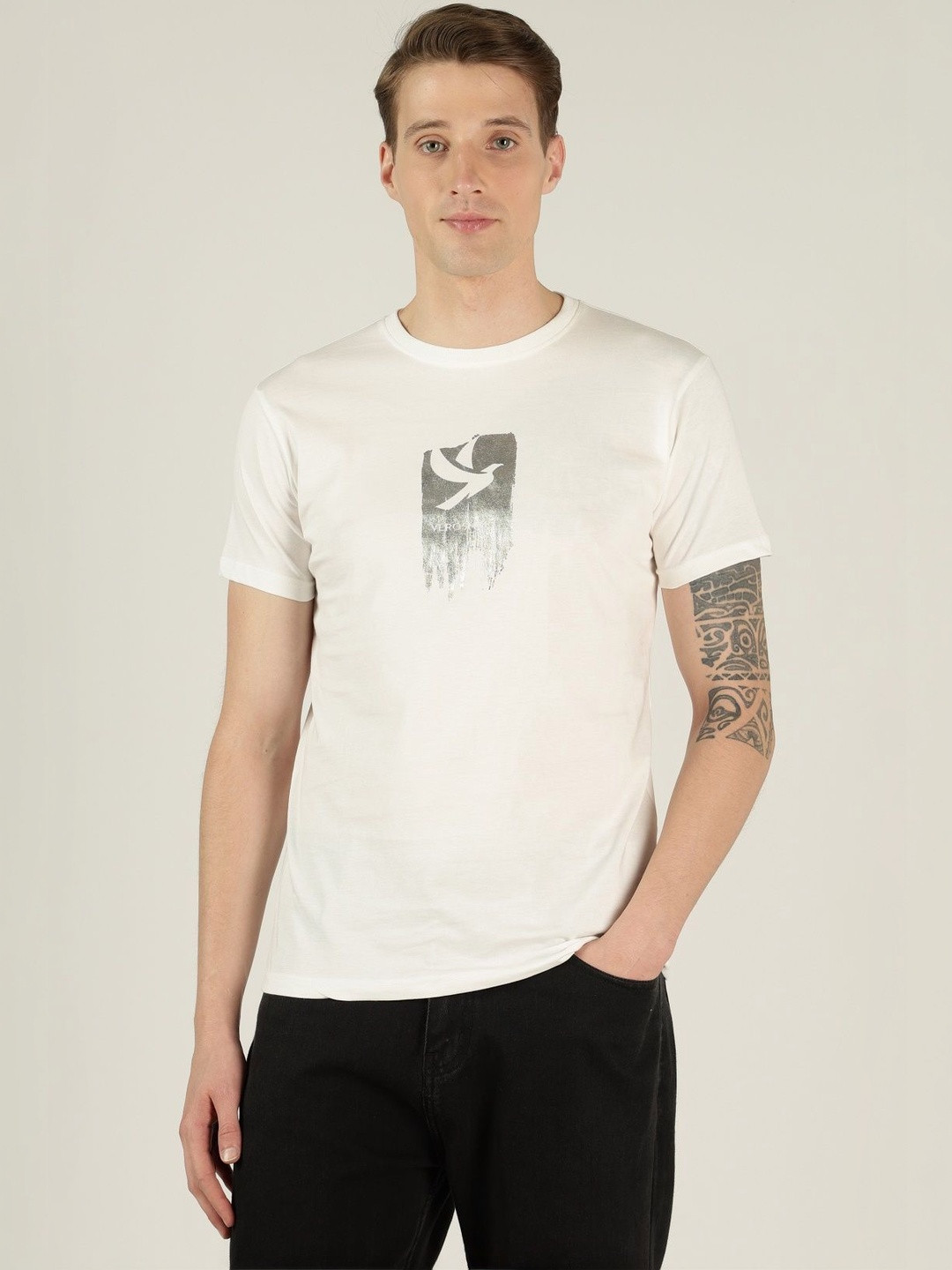 Verosmart Men Pure Cotton Printed Refined Basic Regular Fit roundneck T-Shirt