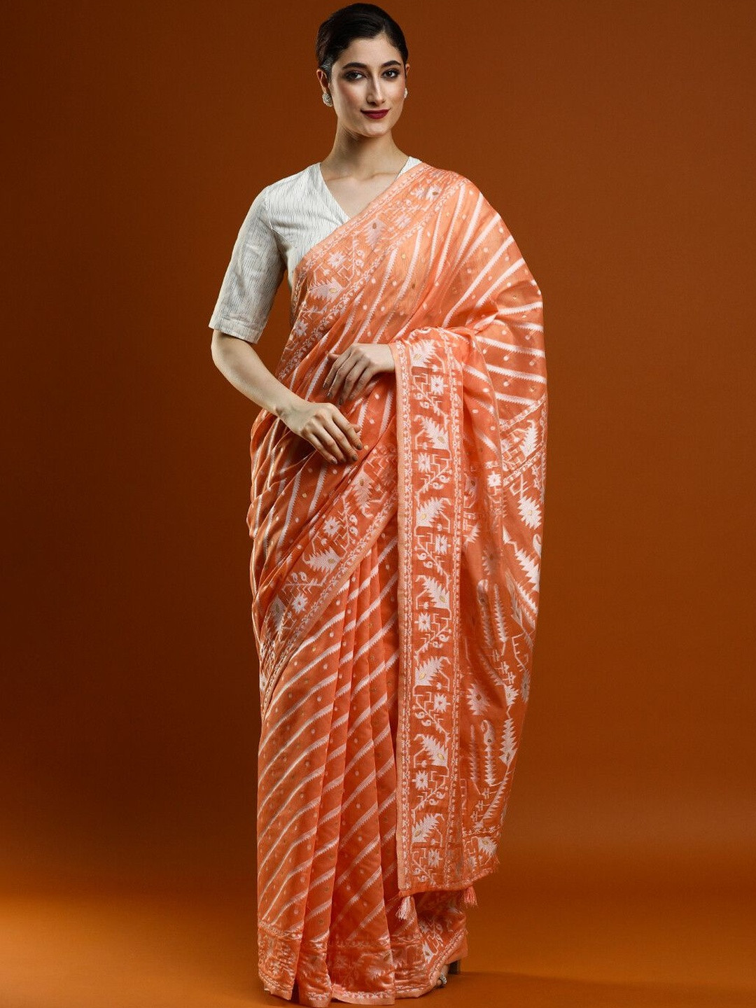 House of Pataudi Woven Design Chanderi Sarees With Blouse Piece