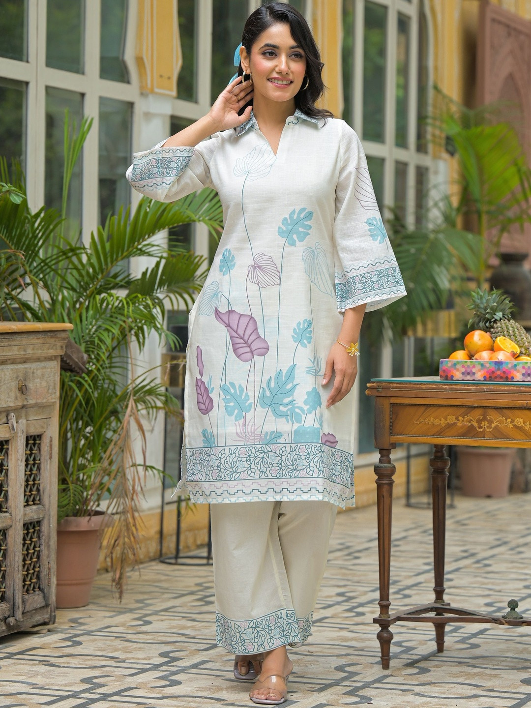 Bairaas Floral Cotton Printed Tunic with Trousers