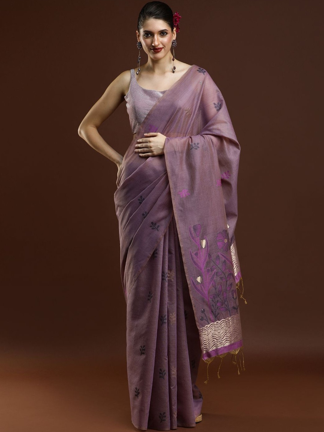 SARHA Floral Embroidered Muga Saree