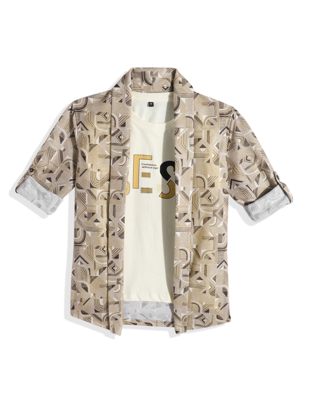 CHARCHIT Boys Khaki Shrug with T-shirt Printed Full Sleeve