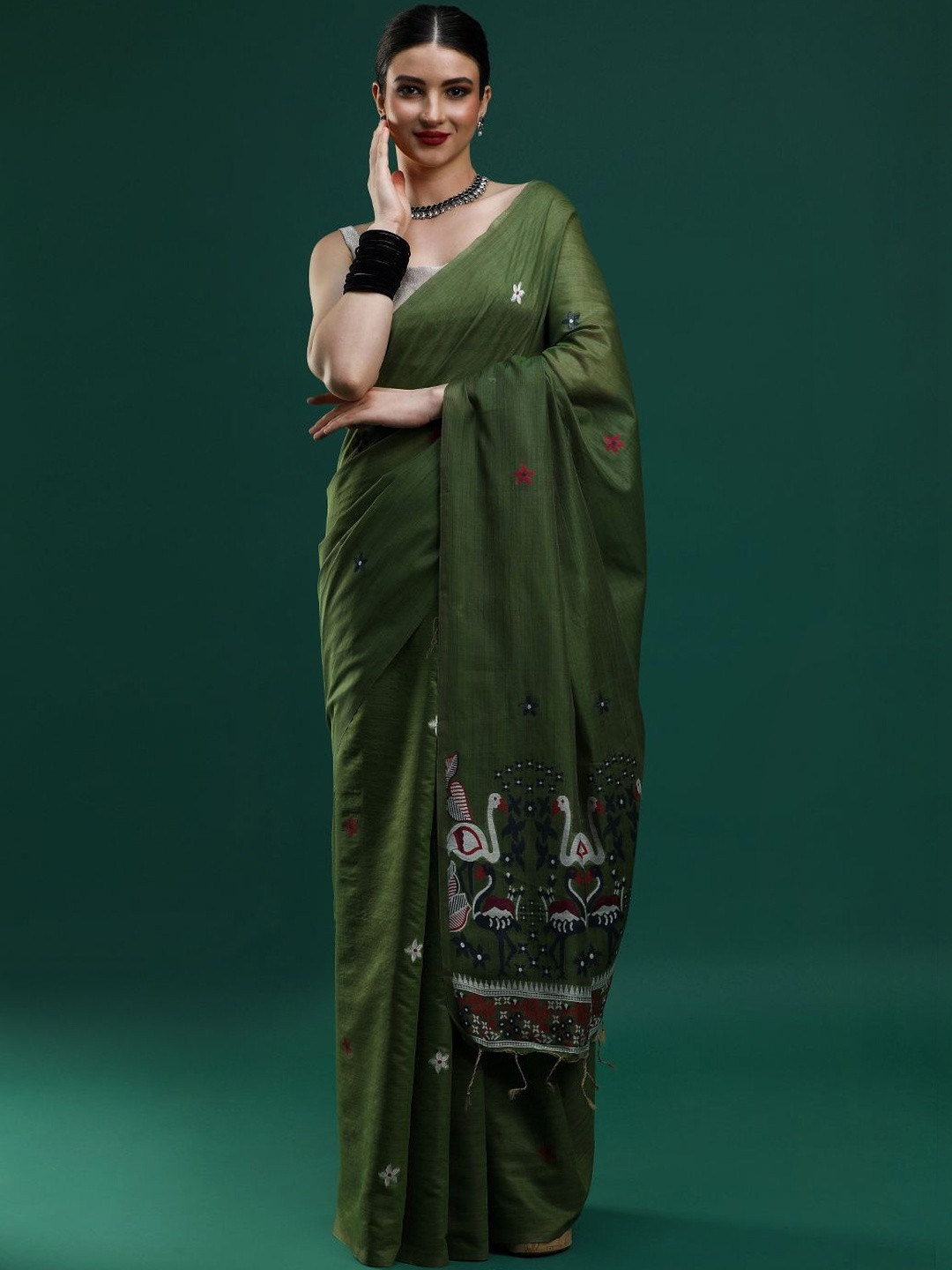 SARHA Ethnic Motifs Embroidered Muga Saree