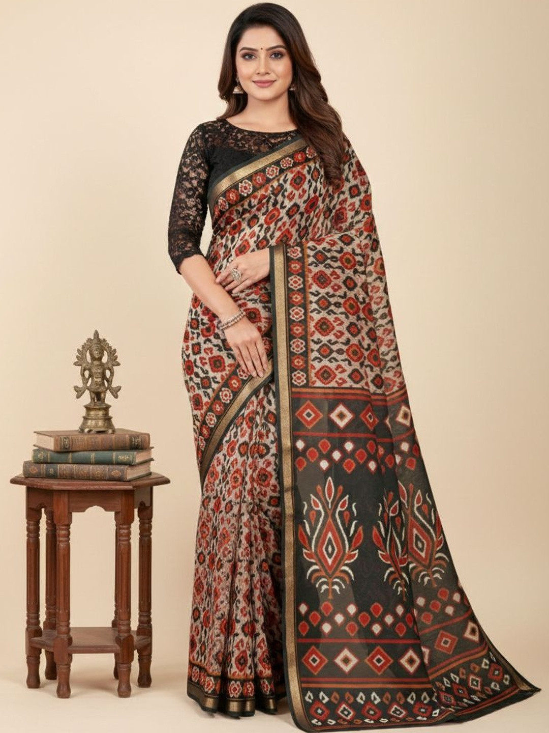 HERE&NOW X Minu Fashions Ethnic Motifs Pure Cotton Block Print Saree