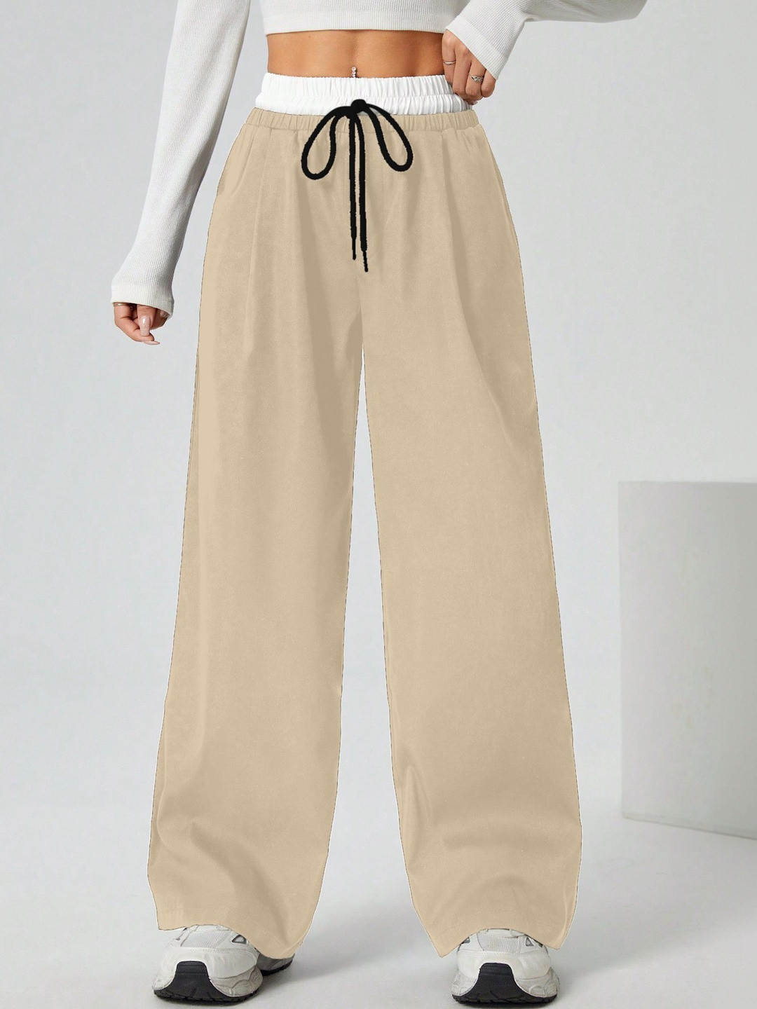 MULVARI Women Relaxed Loose Fit High-Rise Trousers