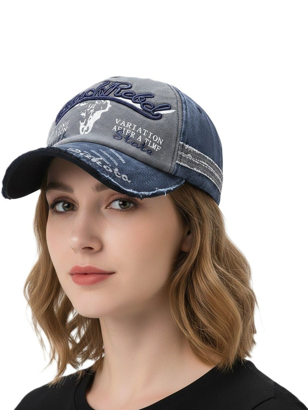 Alexvyan Blackrebel Blue Embroidered Cotton Baseball Cap