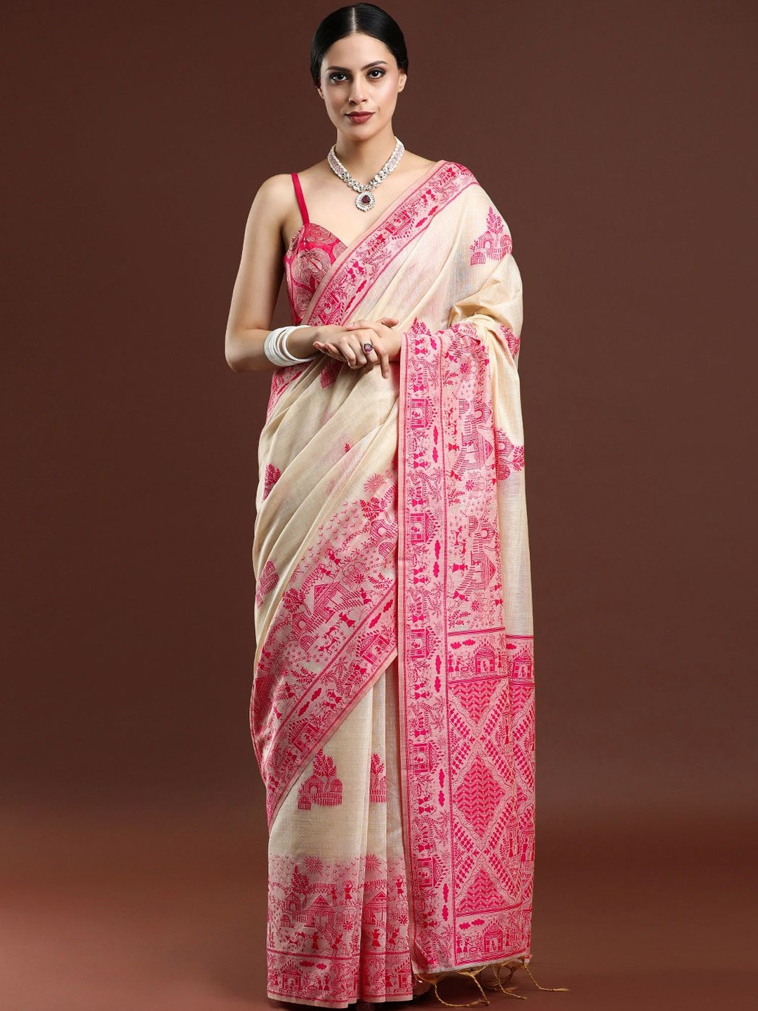 SARHA Ethnic Motifs Embroidered Chanderi Saree