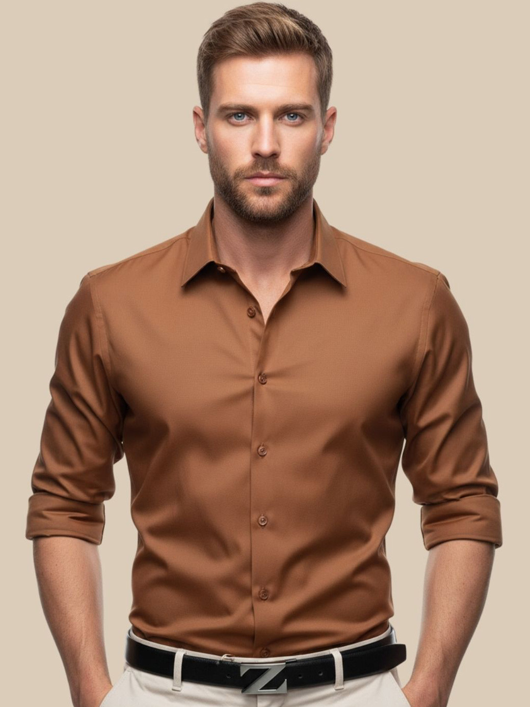 INDOPRIMO Men Solid Spread Collar Satin Casual Shirt