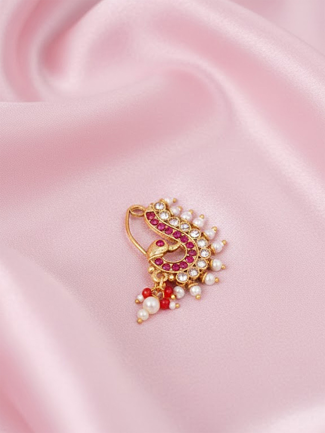 Adwitiya Collection Gold-Plated Artificial Stones and Beads Stud Nosepin