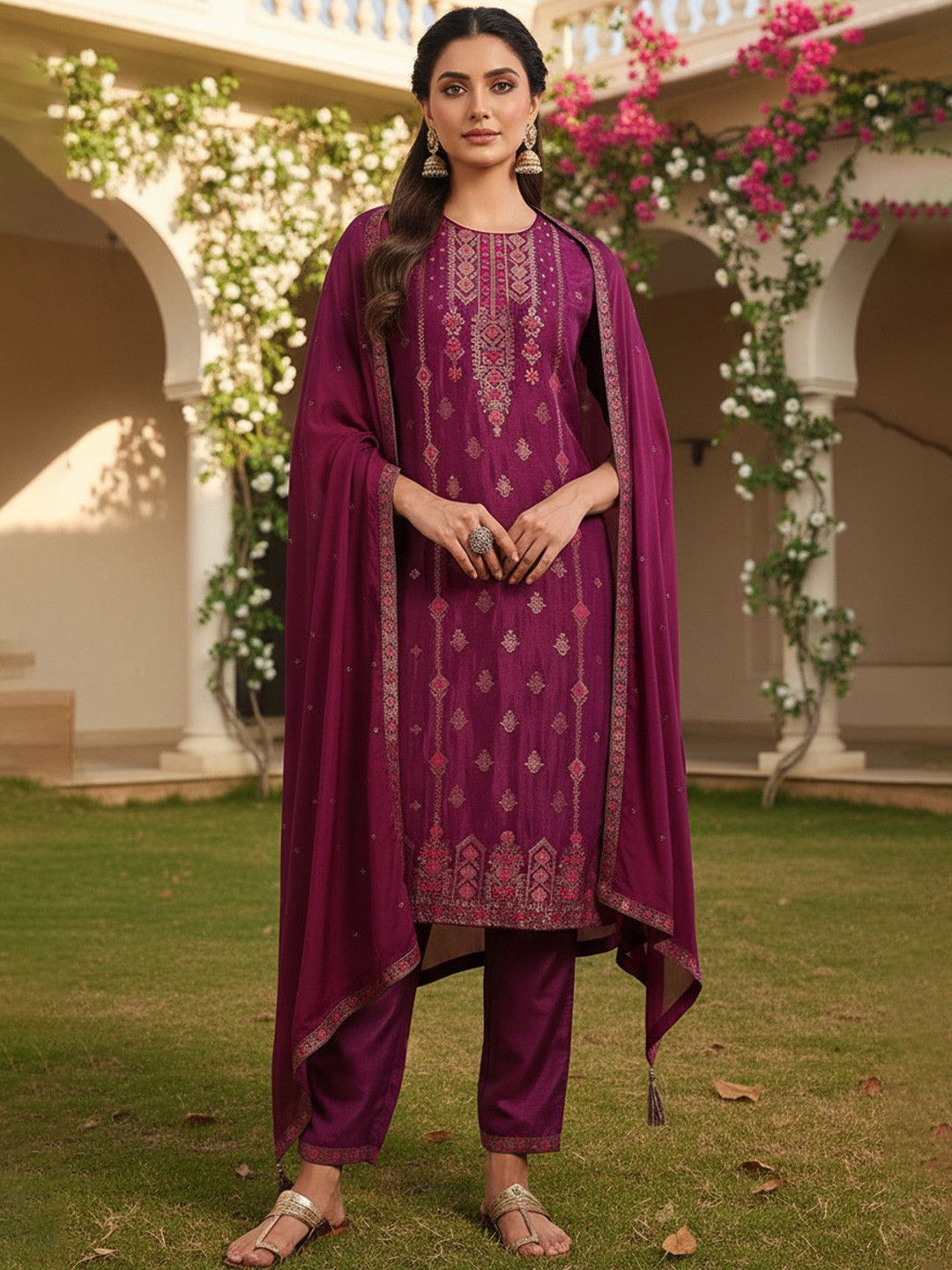 KALINI Women Ethnic Motifs Woven Design Kurta with Trousers & Dupatta