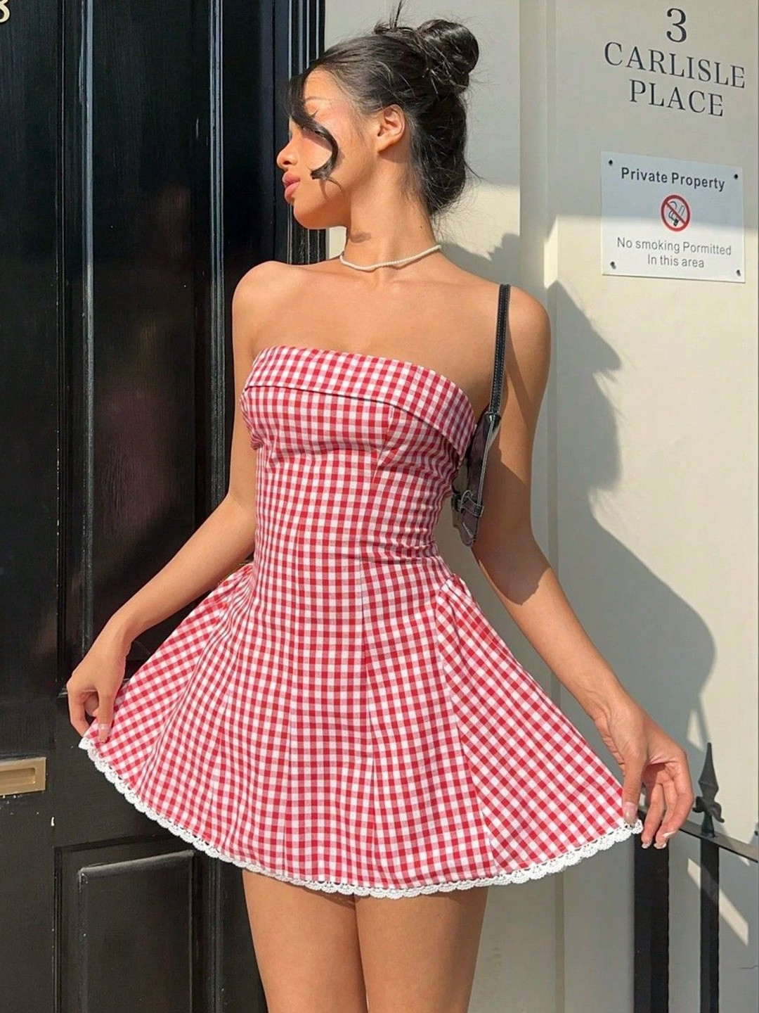 LA CHIC PICK Checked Ruffled Fit & Flare Mini Dress