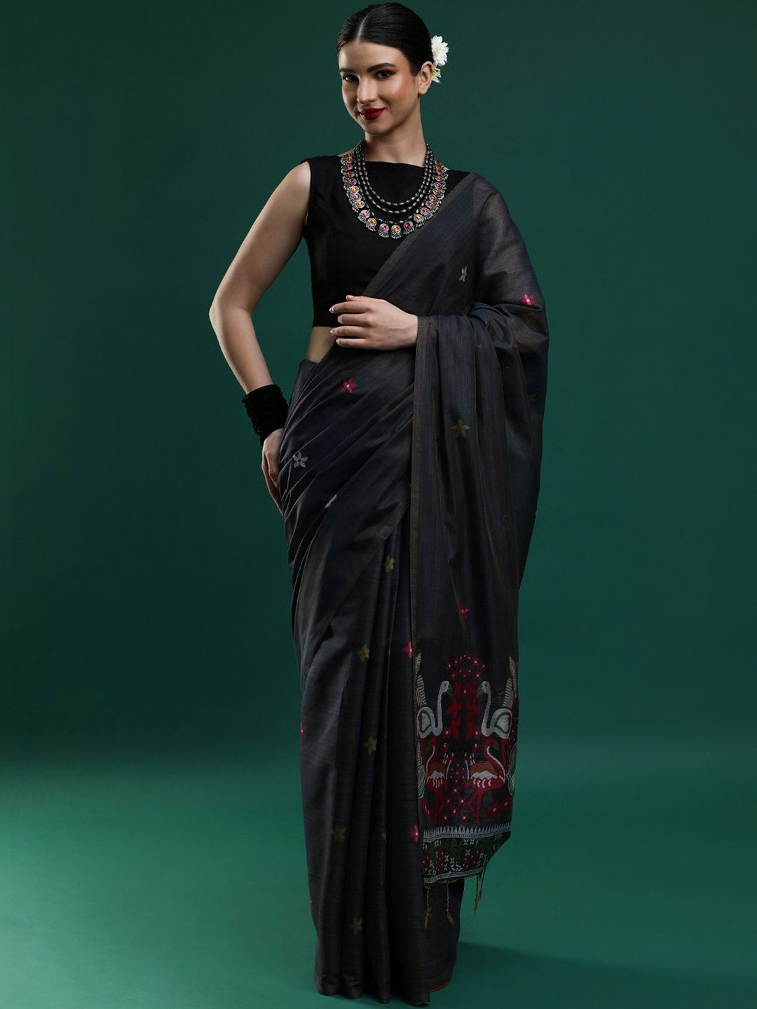 SARHA Ethnic Motifs Embroidered Muga Saree