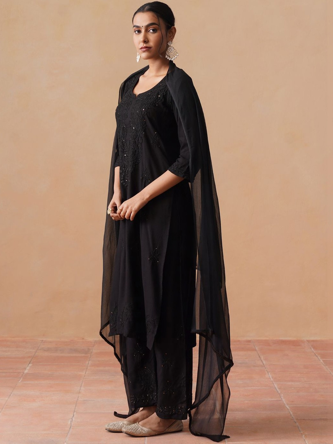 all about you Women Ethnic Motifs Embroidered Regular Thread Work Kurta with Palazzos & With Dupatta
