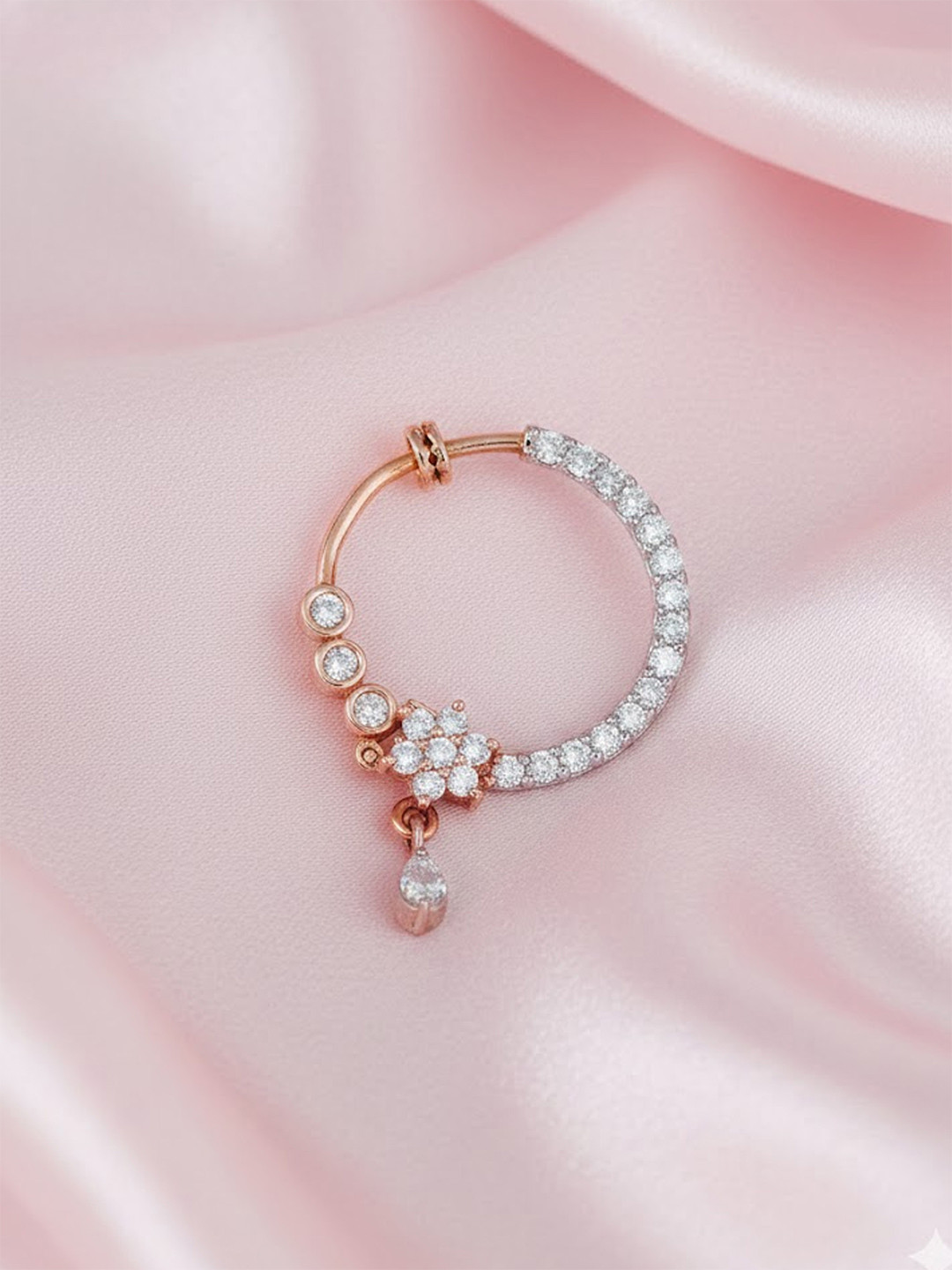 Adwitiya Collection Rose Gold-Plated Cubic Zirconia Studded Enamelled Ring Nosepin