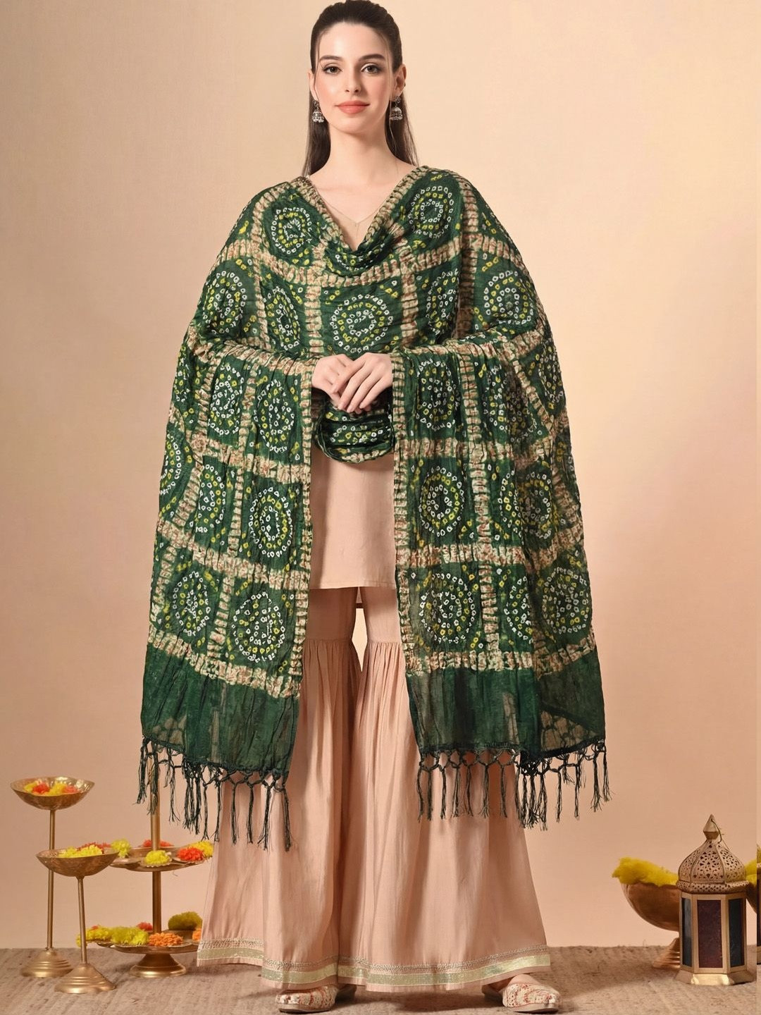 Clora Creation Bandhani Printed Chinon Dupatta