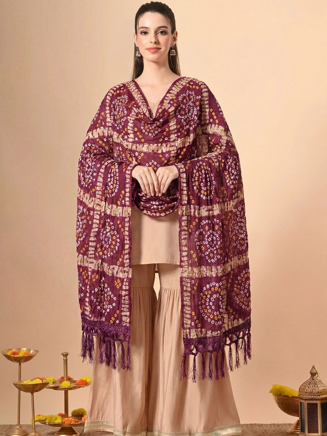 Clora Creation Bandhani Printed Chinon Dupatta