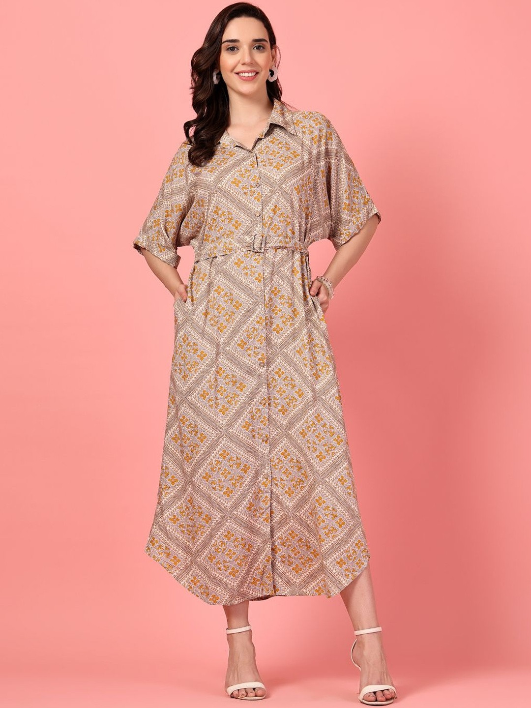 GULABiDRESS Print Shirt Midi Dress
