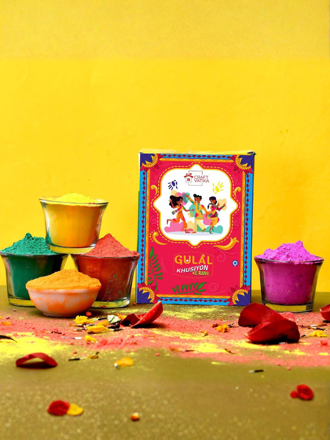 CraftVatika Green And Pink 5 Pieces Eco Friendly Holi Gulal Colors