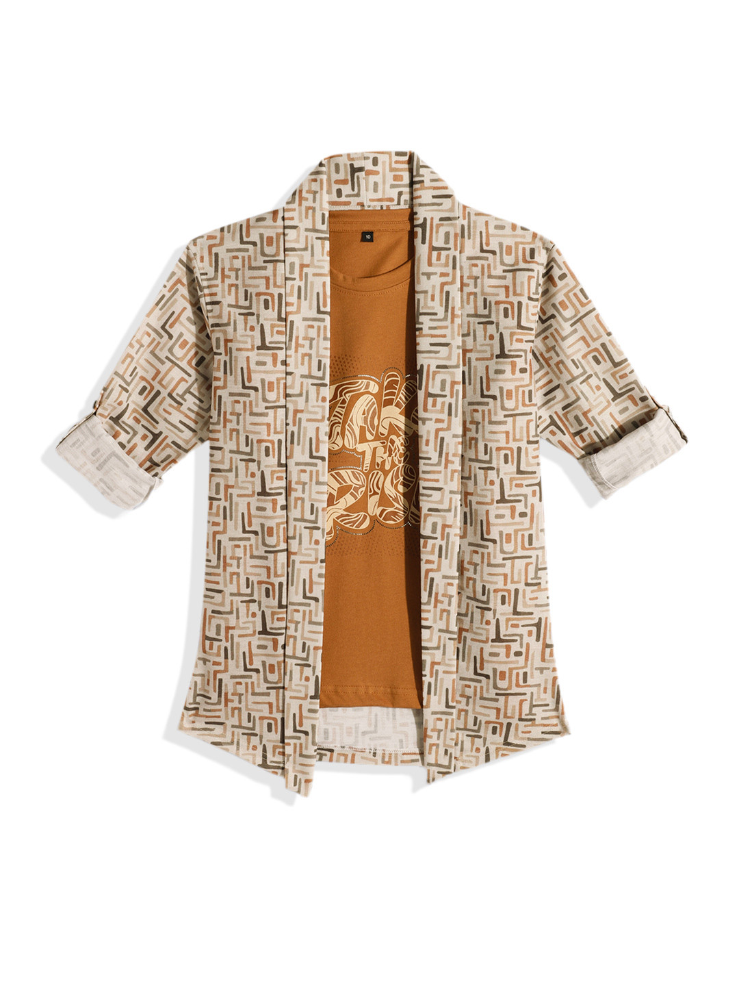 CHARCHIT Boys Coffee Shrug with T-shirt Printed Full Sleeve